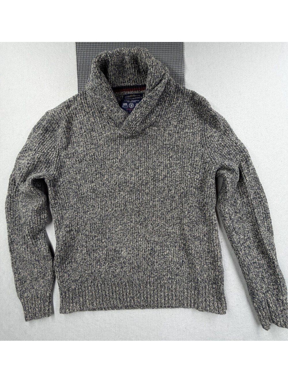 American Eagle Mens Sweater‎ M Medium Gray Wool Blend Shawl Collar Knit Pullover